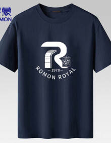 罗蒙（ROMON）短袖T恤男夏季潮流印花圆领打底衫通勤休闲百搭上衣LM075蓝色XL