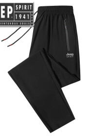 JEEP SPIRIT裤子夏季男款轻薄冰丝宽松直筒休闲裤黑色垂感运动裤 黑色 3XL 建议150-170斤