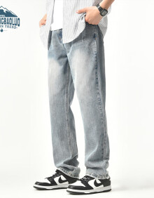顶峰保罗（Dingfengbaoluo）美式牛仔裤春夏季宽松透气直筒喇叭休闲长裤子DK33002牛仔蓝XL