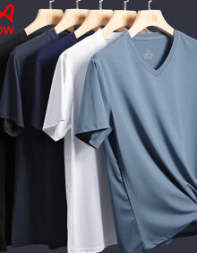 猫人（MiiOW）2024夏季新款冰丝网眼t恤男士短袖舒适透气上衣服男装V领速干短袖 A537-8803雾霾蓝(单件装) XL