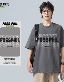 Foss Phil短袖t恤男女士夏季纯棉美式潮流字母印花打底衫男装DT17灰色L