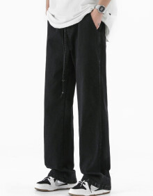 顶峰保罗（Dingfengbaoluo）水洗复古牛仔裤男春夏季宽松透气直筒休闲长裤子K526黑色XL