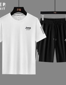 JEEP SPIRIT吉普品牌短袖运动套装男士夏季薄款休闲短袖T恤短裤冰丝两件 白色短套H 2XL(120-140斤)