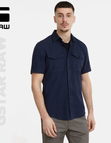 G-STAR RAW2024夏季新款Marine舒适易打理男士轻质牛仔短袖衬衫外套D19751 萨尔托蓝 S