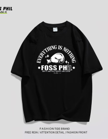 Foss Phil短袖t恤男女士夏季纯棉美式潮流时尚印花打底衫男装DT09黑色3XL