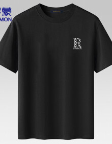 罗蒙（ROMON）短袖T恤男士夏季休闲青年纯色圆领透气打底上衣男装LM061黑色XL