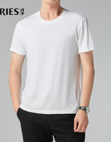 才子品牌圆领短袖t恤男夏季薄款中青年休闲运动短T舒适打底衫纯色上衣 白色 M