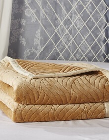 大话色彩 秋冬加厚双层法兰绒绗缝毯 多功能毛毯盖毯 金色条纹