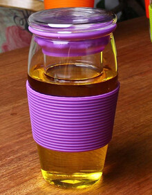 明尚德 创意玻璃杯办公杯450ml/600ml 带杯盖带过滤办公茶杯 紫色