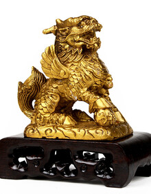 宝泰祥 铜麒麟摆件一对大号小号 家居办公室摆件 送人之选 小号母底座