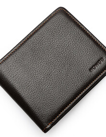 红谷hongu钱包男士钱包短款牛皮钱包男 h10451302漆黑竖款【京东自营