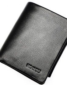 红谷hongu 男士钱包 商务时尚休闲牛皮短款钱包礼盒装 漆黑h10449301