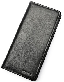 红谷hongu钱包男士钱包短款牛皮钱包男 h10451302漆黑竖款【京东自营