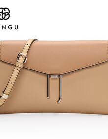 红谷包包女2017新款牛皮单肩包h字母斜挎包女包小包 杏色