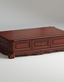 汇申 澳大利亚瑞格楠木大班台 实木老板桌 真皮沙发茶几组合 配套长几