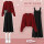 红色毛衣+黑色裙子
