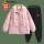 粉色羽绒棉服+黑色运动裤