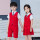 女童红色四件套（马甲+短裙+衬衫+领带）