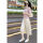 粉短袖米白半身裙套装