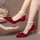 酒红+蝴蝶结+细跟8厘米 珍珠鞋