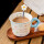蓝色早餐杯-350ml+花朵勺