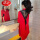 620#红色蕾丝裙高品质冰雪丝