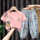 蓝花裤+粉色T恤(猫和爪)