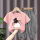 粉色短袖裙子蝴蝶+格子长裤