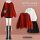 红色毛衣+衬衫+黑色百褶裙三件套