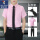 短粉色衬衫+黑西裤+领带