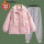 粉色羽绒棉服+灰色运动裤