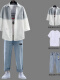 S7716蓝白/衬衫+短袖T恤+牛仔裤