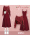 红吊带裙+红交叉毛衣(圣诞外套/