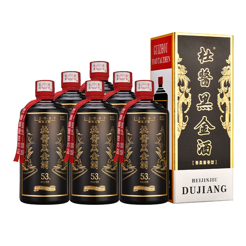 杜酱黑金酒 酱香型 茅台镇纯坤沙 8年陈酿 500ml*6瓶（箱内有3只礼品袋）