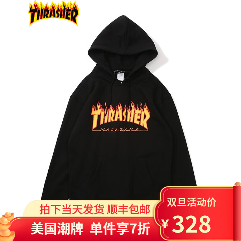 【时尚达人】欧美潮牌 THRASHER FLAME秋冬套头帽衫