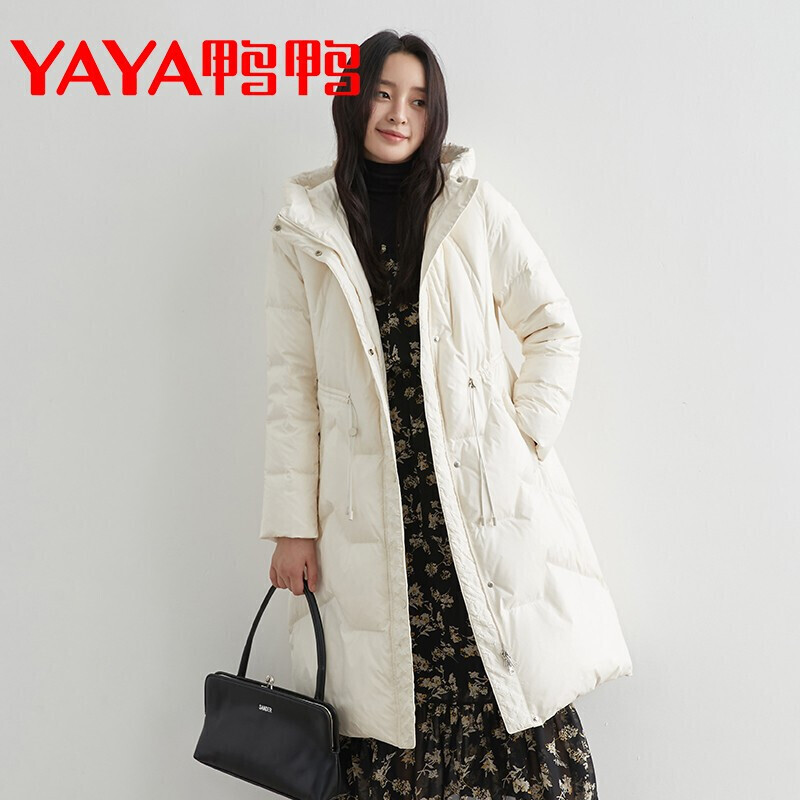 【品牌爆款】鸭鸭（YAYA）中长款抽绳收腰羽绒服女