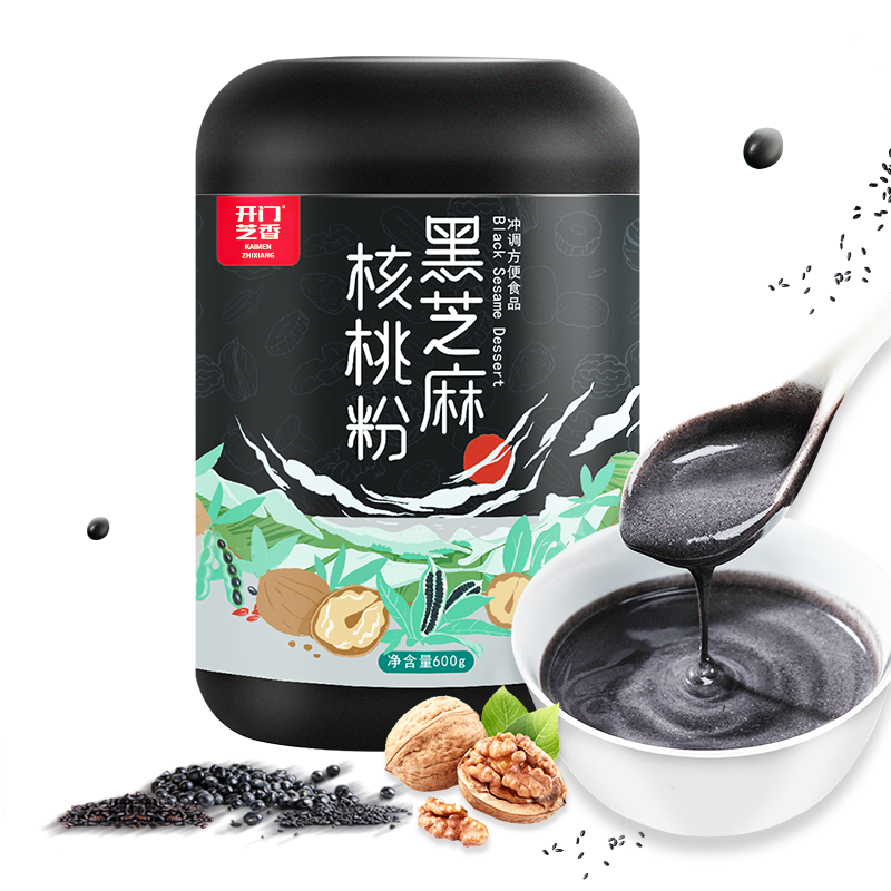 【官方旗舰店】开门芝香 黑芝麻糊 核桃黑豆粉 600g/罐