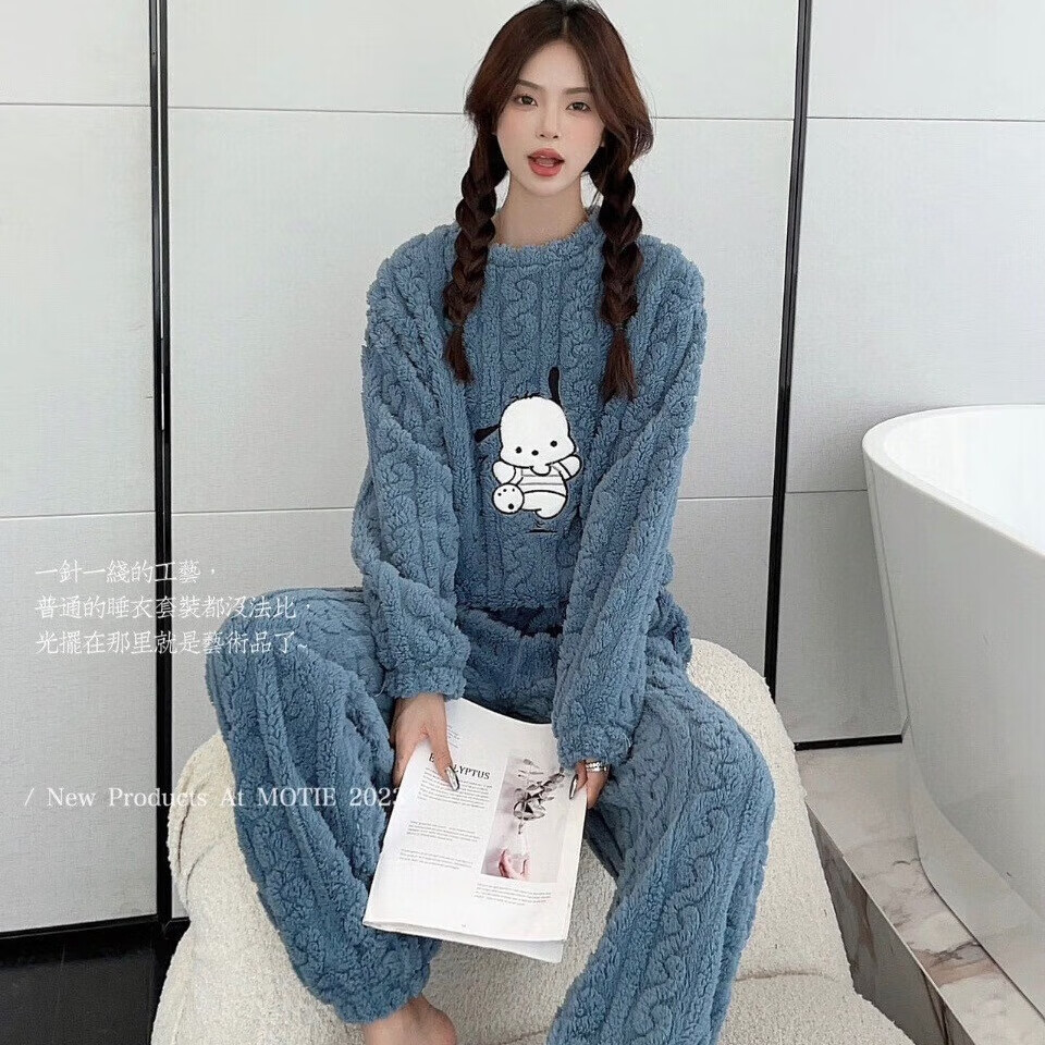 【旗舰店】诗莉奥（SHILIAO）珊瑚绒女士家居服套装 小狗提花-蓝色 均码