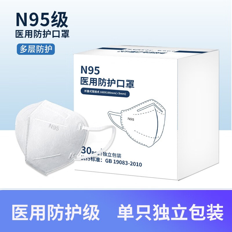 【19.9到手60只】医用N95独立包装口罩 60只