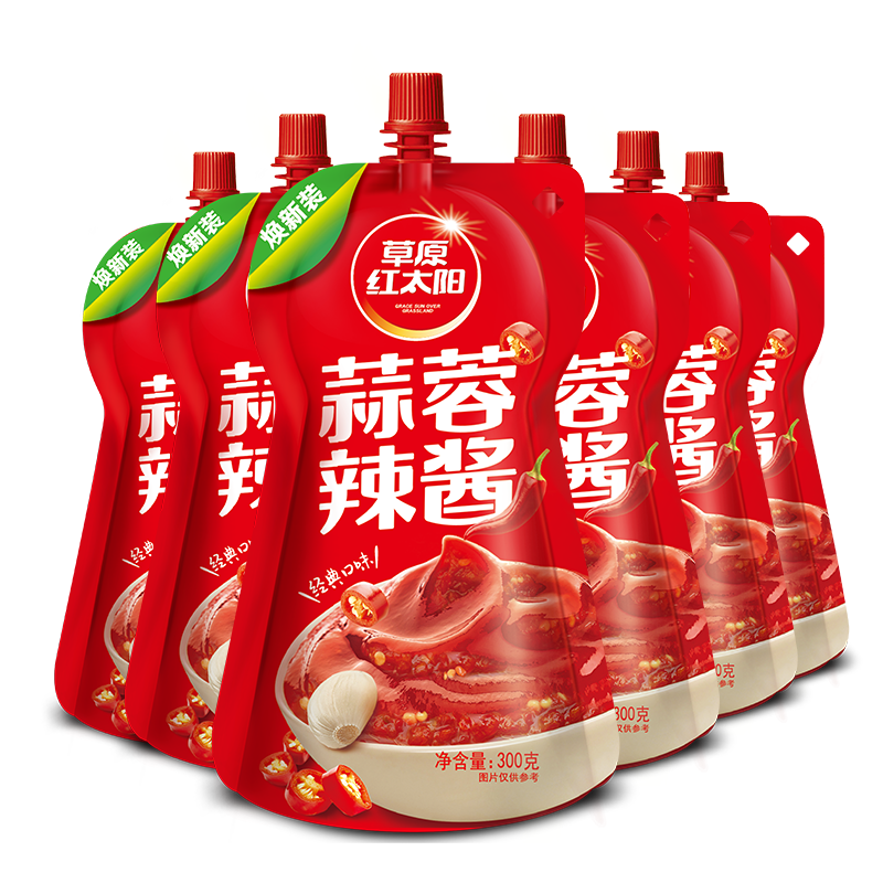 草原红太阳蒜蓉辣酱300g*6袋 农家下饭菜煎饼果子酱辣椒酱拌面酱-买好