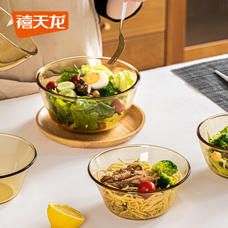 【JD旗舰店】禧天龙 高硼硅玻璃碗沙拉碗 圆形3件套（760ml+1095ml+1595ml）