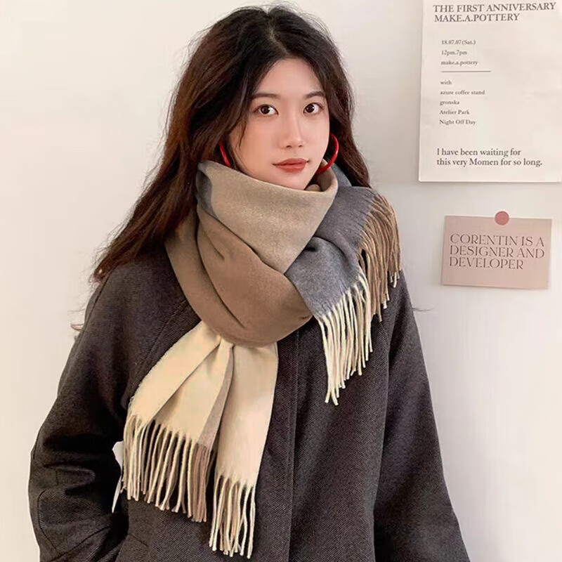 【旗舰店】达芬奇密码 欧美风格子围巾 浅灰咖色（205*35cm）