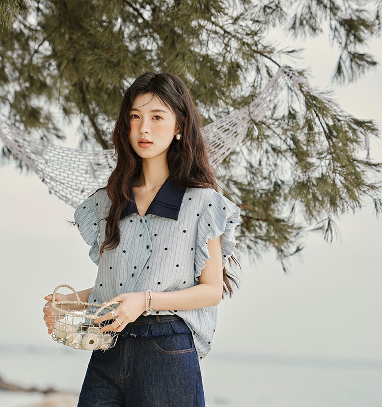 Mixiu [] Polka Dot Embroidered Shirt for Women 2026 Summer Unique Design Short Sleeve Blouse 39