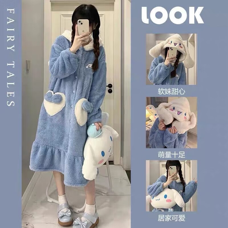 【49.9包邮】诗莉奥（SHILIAO）女士珊瑚绒连帽家居服睡袍 玉桂狗 均码【90-140斤】