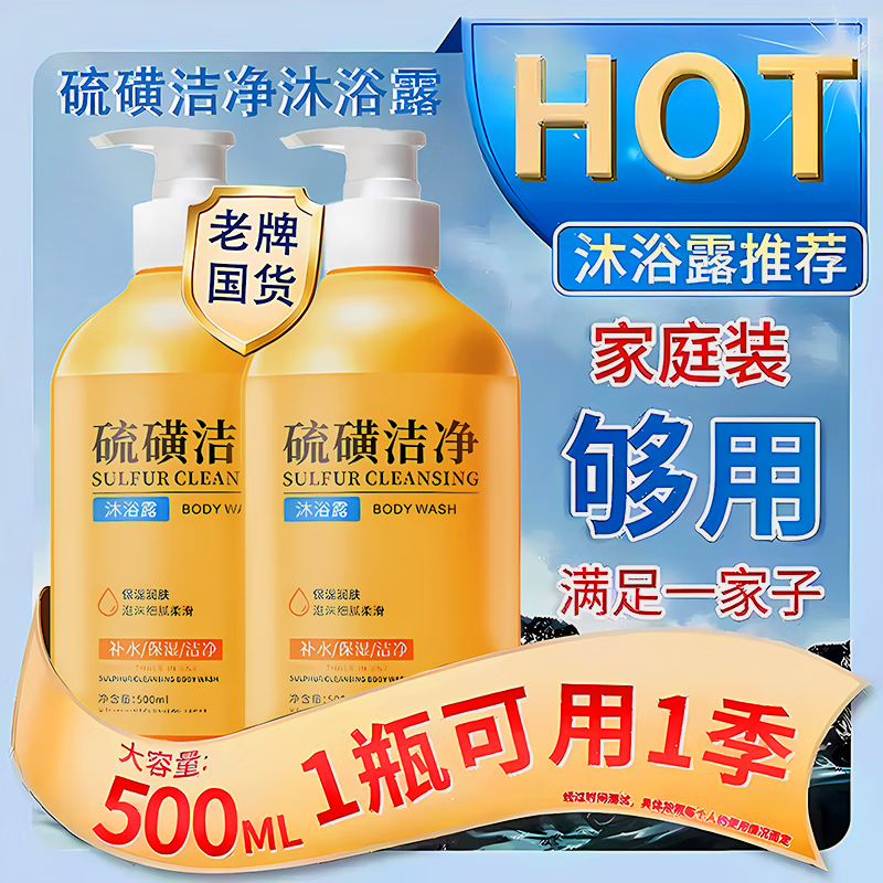 黎芙莎 硫磺洁净沐浴露 500ml×2瓶·