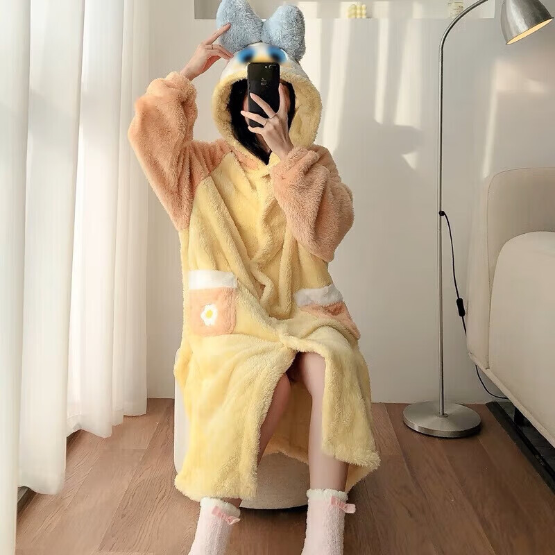【旗舰店】诗莉奥（SHILIAO）女士连帽珊瑚绒加厚睡袍家居服 均码