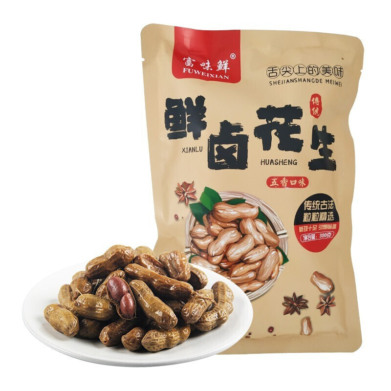 【JD旗舰店】富味鲜鲜卤花生 五香味300g*2袋