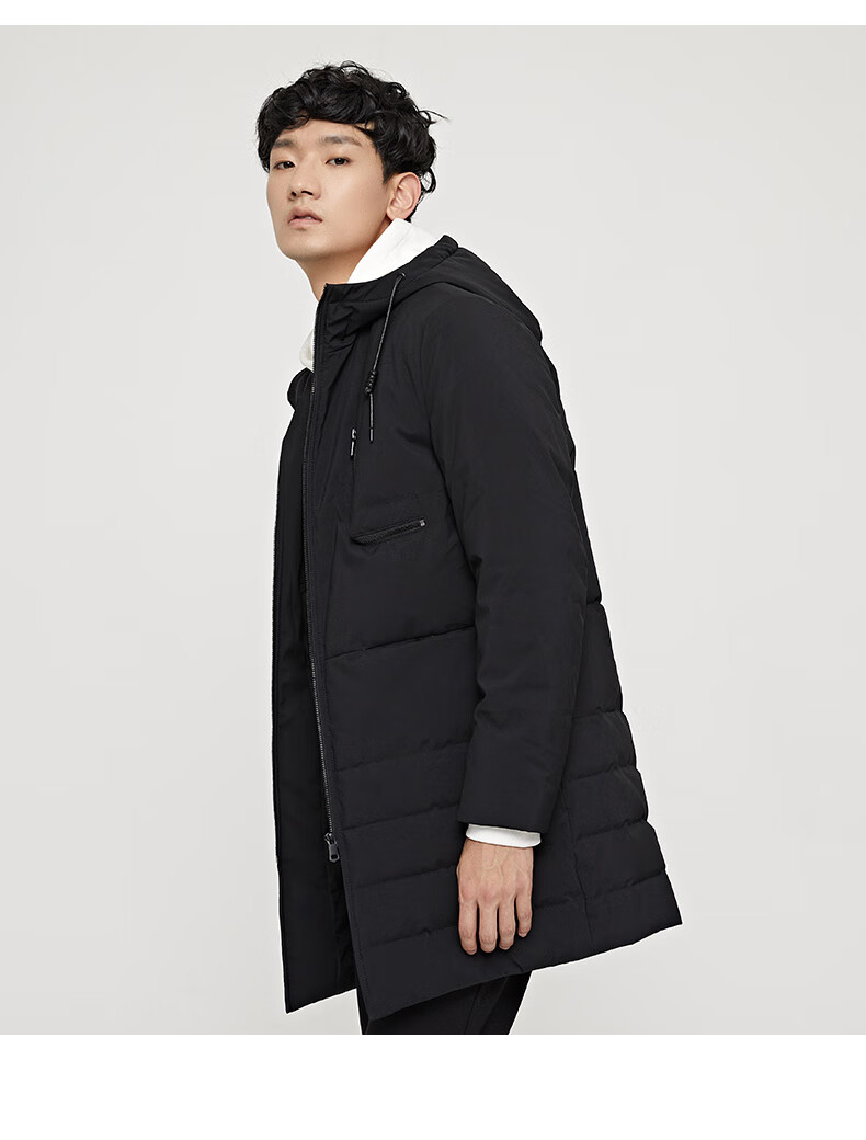 stava斯得雅男装 2020冬季新款羽绒服男纯色鸭绒中长款轻薄韩版连帽