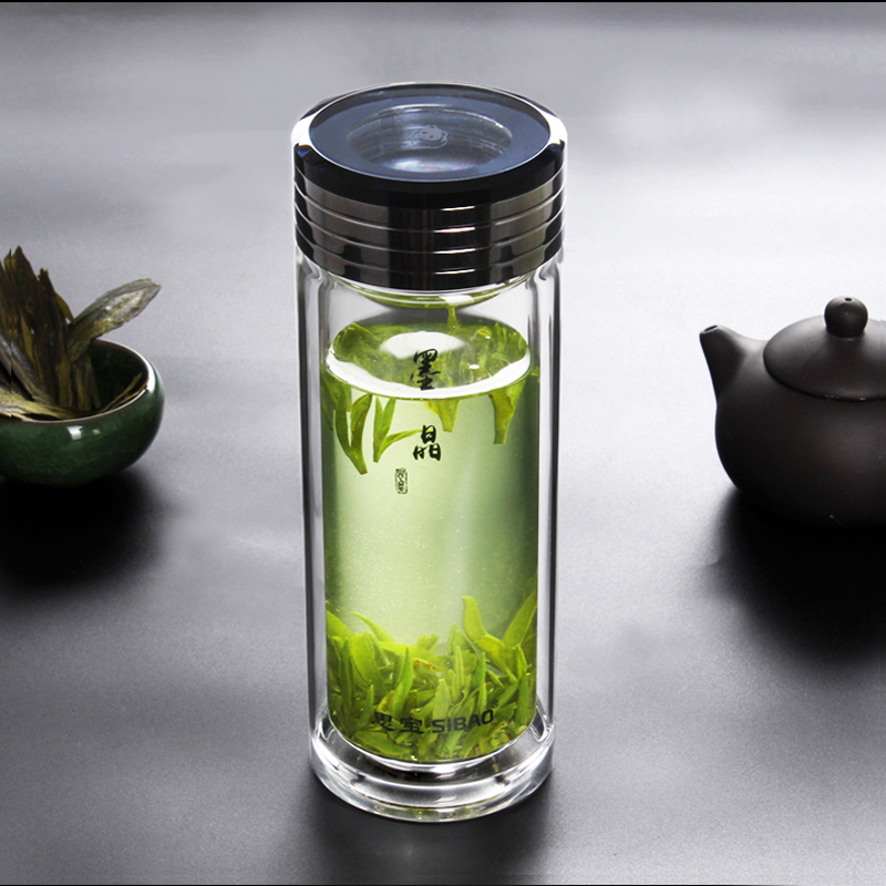 思宝墨晶玻璃杯 杯子 高硼硅加厚玻璃便携车载水晶茶杯 男士女士商务