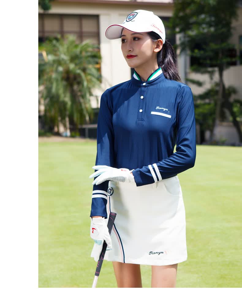 ttygj 高尔夫球服装 秋季女士长袖球服 韩版立领运动衣服 保暖女士运